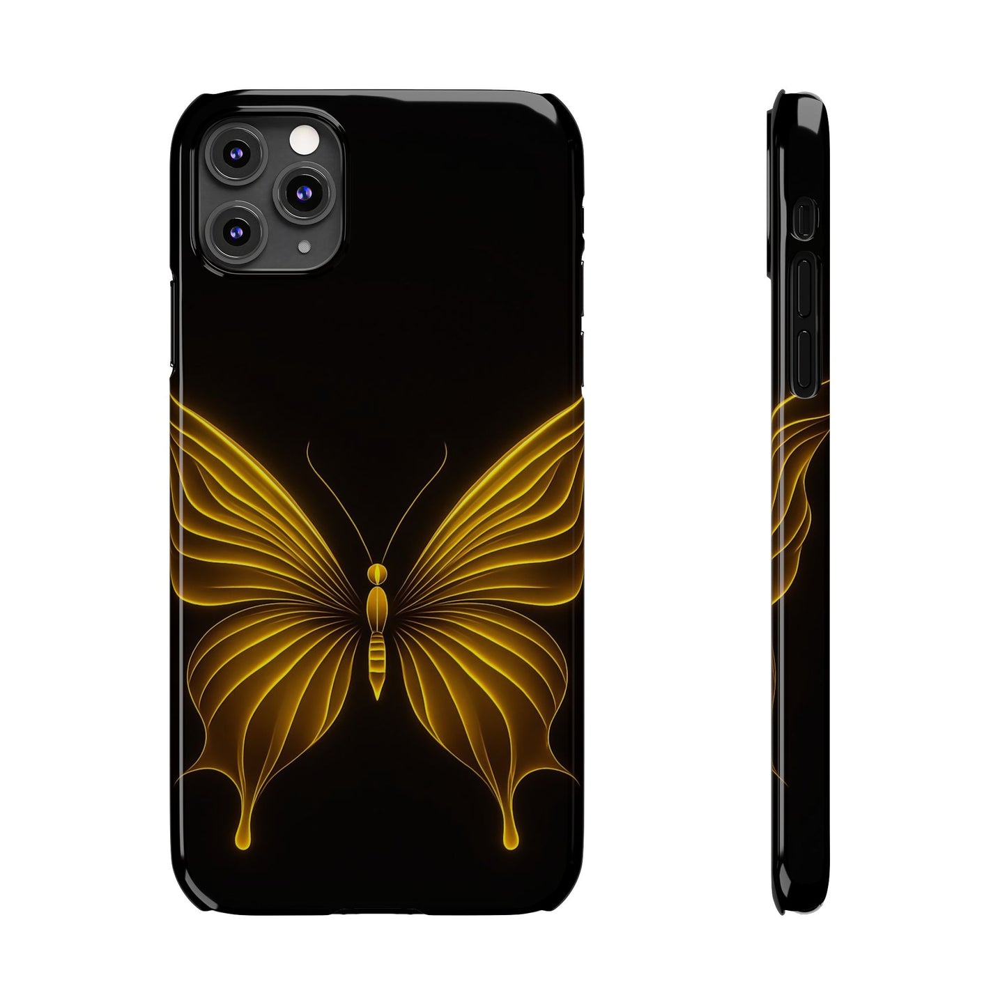 Golden Butterfly Phone Case, Elegant Insect Art, Black Aesthetic Slim Phone Case Compatible with iPhone, Galaxy, Google