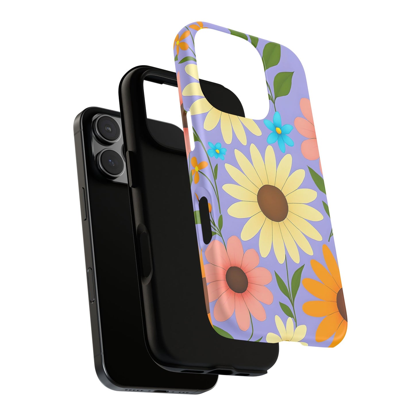 Minimal Daisy Flower Tough Phone Case - Retro Coquette Floral Print, Cute Soft Aesthetic, Compatible with iPhone, Galaxy, and Google Phones