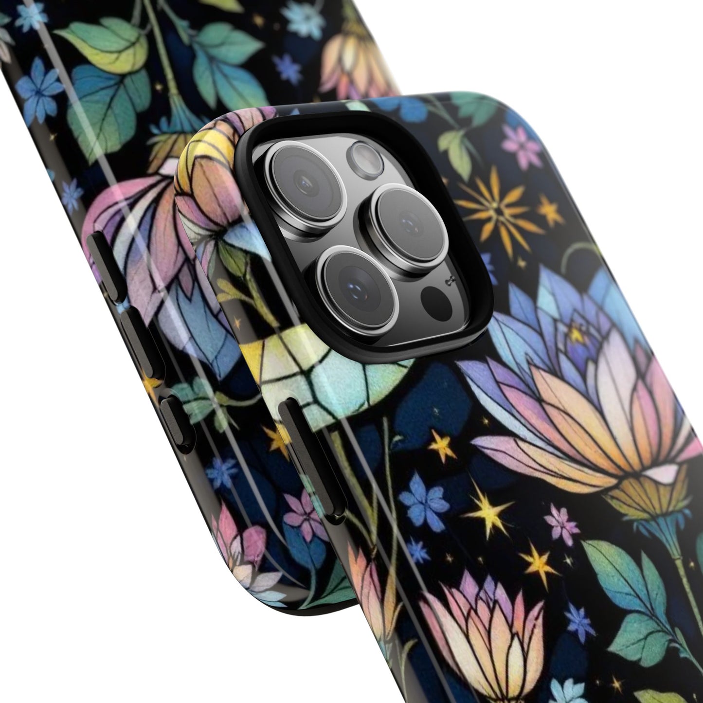 Mystic Stained Glass Lotus Dark Floral Phone Case, Artistic and Protective Magical Design Tough Cover compatible with iPhone ,Samsung Models