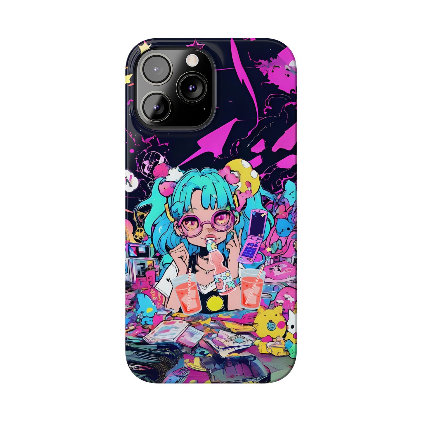 2K Anime Girl Slim Phone Case - Kawaii Vaporwave Style, Cute Maximalist Aesthetic, Cute Phone Covers, Unique Gifts for Teens