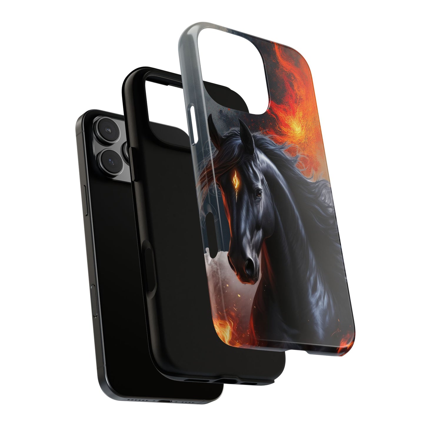 Year of the Horse Black Art Tough Phone Case, Chinese Zodiac 2026 Design, compatible with iPhone 17 16 15 14 13 Galaxy Google