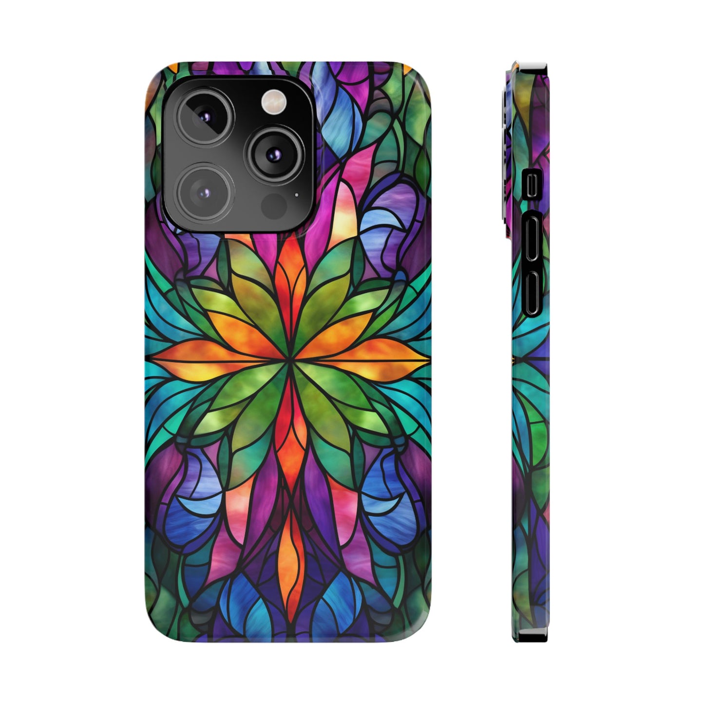 Vibrant Floral Slim Phone Cases, Colorful Cell Phone Cover, Stained Glass Design, Unique Gift for Her, Artistic Accessories, Phone Case