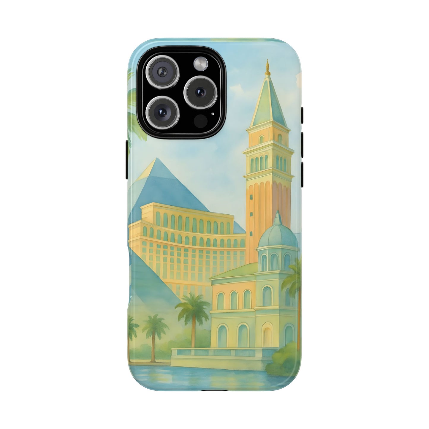 Cityscape Tough Phone Case, Las Vegas Strip Skyline Phone Cover, Pastel Day Design, Compatible with iPhone, Galaxy & Google