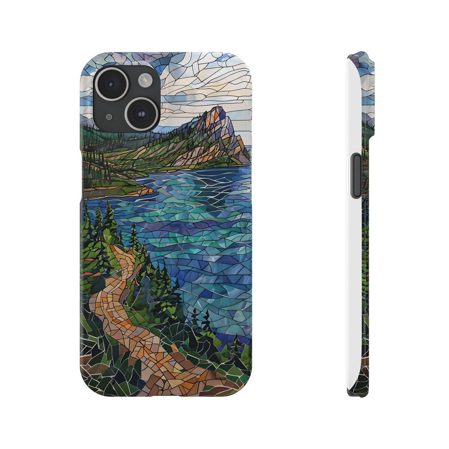 Isle Royale Mosaic Slim Phone Case, Remote Island Wilderness Art, Great Lakes Nature Aesthetic, Eco-Friendly Phone Accessory