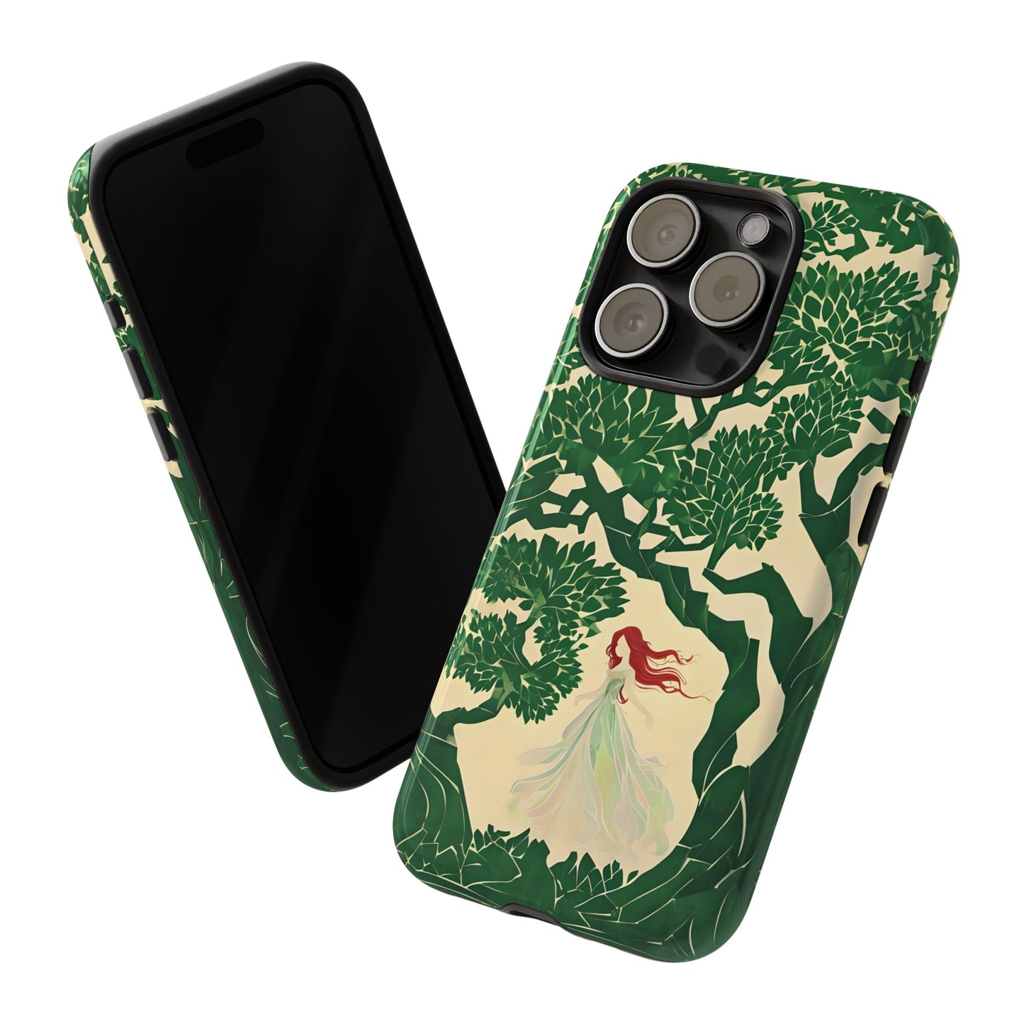 Ginger Fairy Tough Phone Case, Enchanted Forest Redhead Art, Irish Green Fantasy Aesthetic Cover for iPhone Galaxy Google