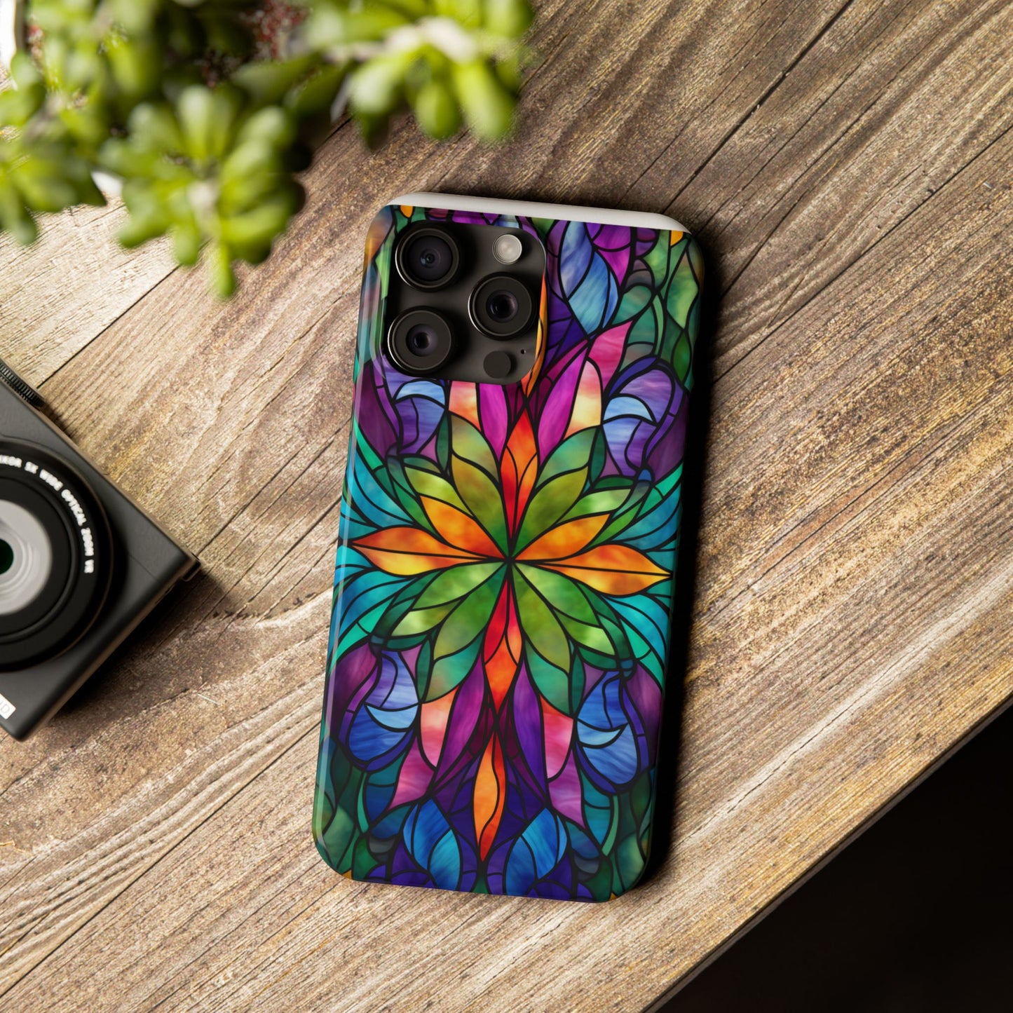 Vibrant Floral Slim Phone Cases, Colorful Cell Phone Cover, Stained Glass Design, Unique Gift for Her, Artistic Accessories, Phone Case