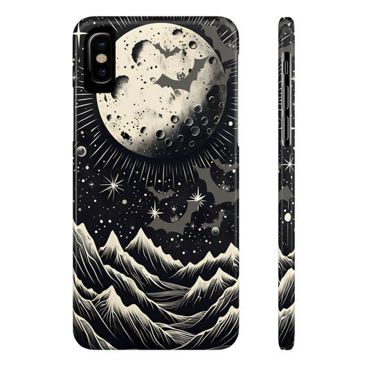 Vintage Halloween Night Sky Slim Phone Case, Spooky Mountain Moon Scene, Celestial Goth Aesthetic, Gift for Astronomers, Halloween Decor