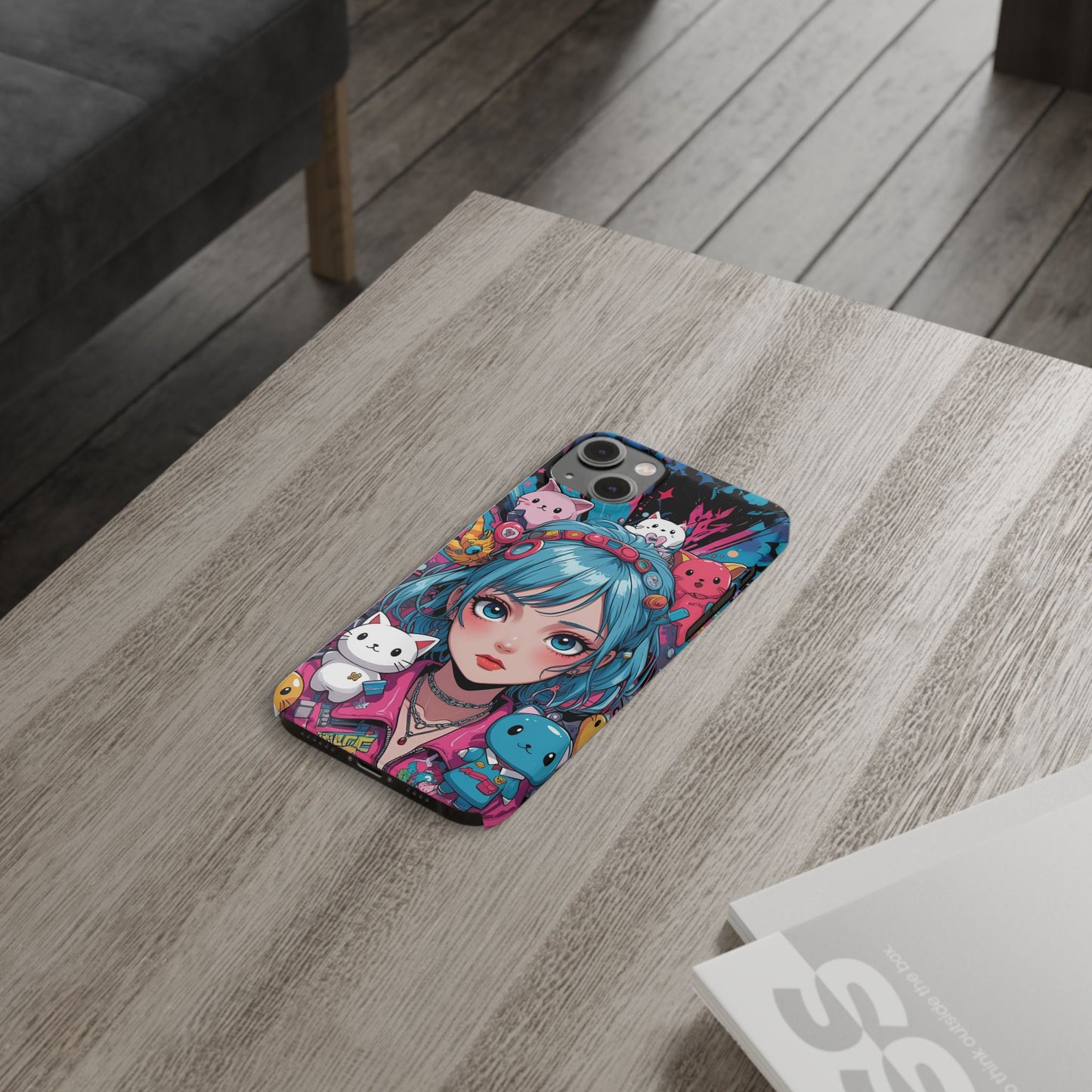 Y2K Anime Girl Slim Phone Case - Cute Maximalist Aesthetic, Kawaii Vaporwave Style, Pop Culture Lovers and Special Occasions