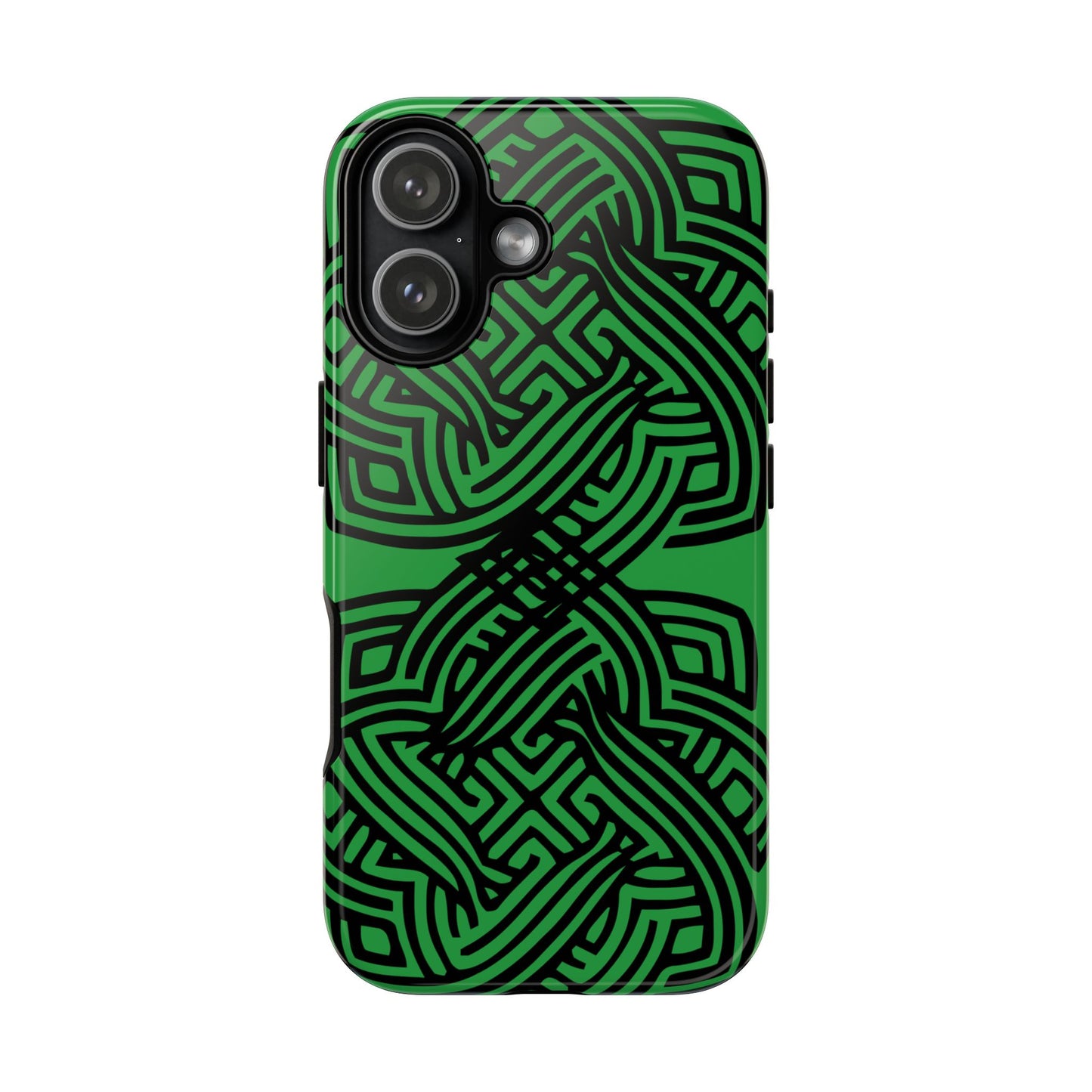 Tough Case Celtic Knot Green and Black Pattern Phone Cover Compatible with iPhone 17, 16, 15, 14, 13, Galaxy, Google, Irish Heritage Design