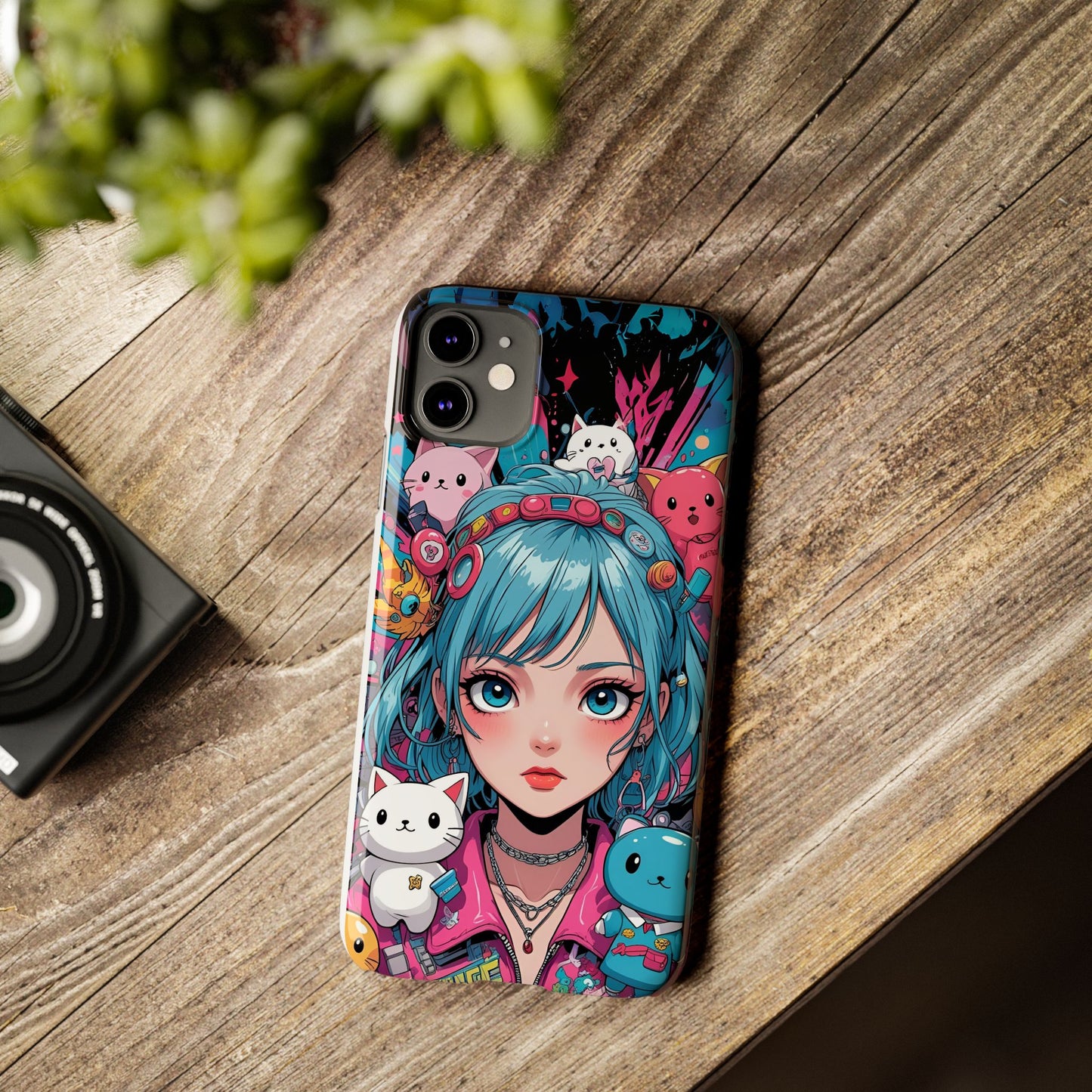 Y2K Anime Girl Slim Phone Case - Cute Maximalist Aesthetic, Kawaii Vaporwave Style, Pop Culture Lovers and Special Occasions