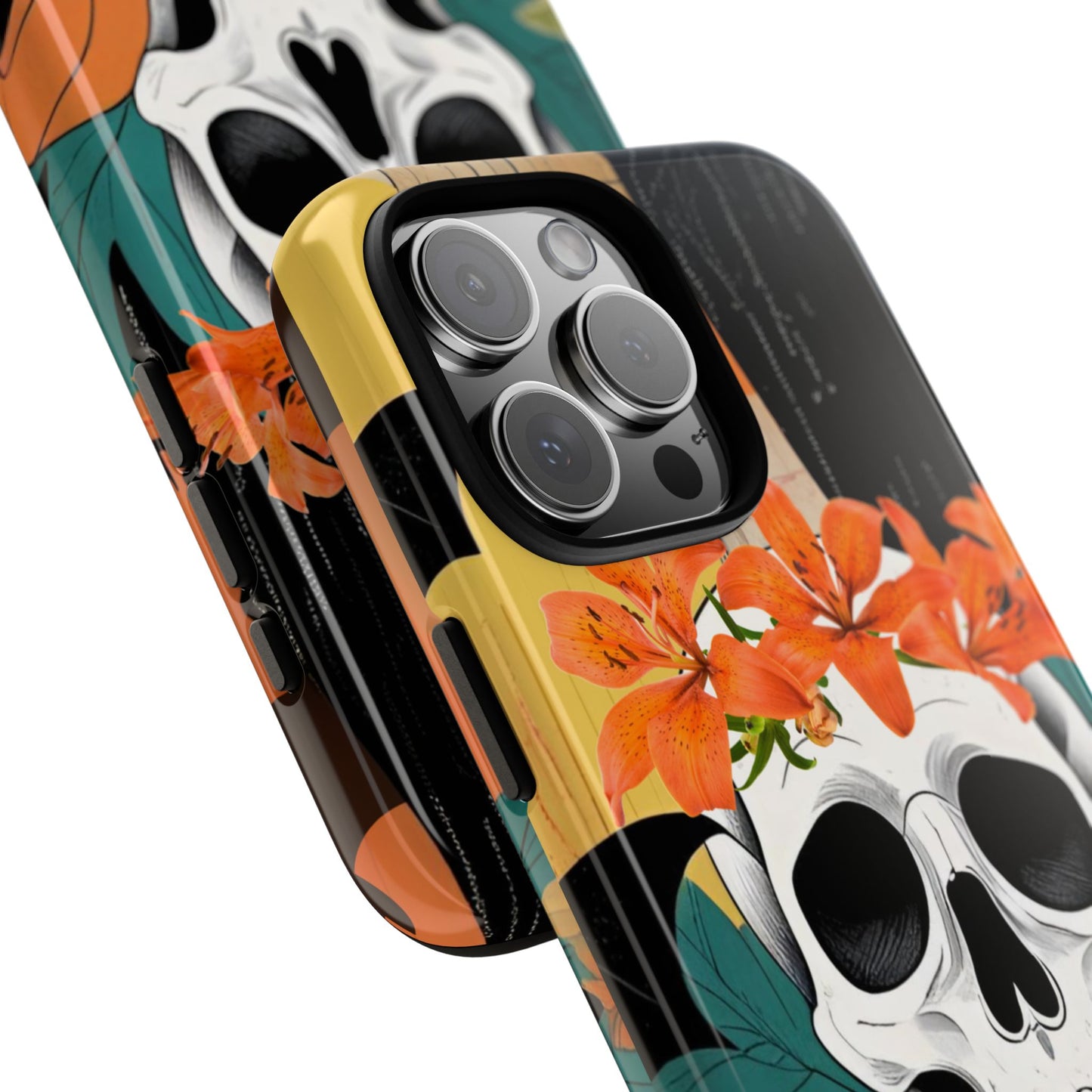 Summerween Skull Phone Case, Halloween Floral Skeleton Phone Cover, Pumpkin Goth Aesthetic Case, Spooky Fall Accessory, Floral Horror Gift