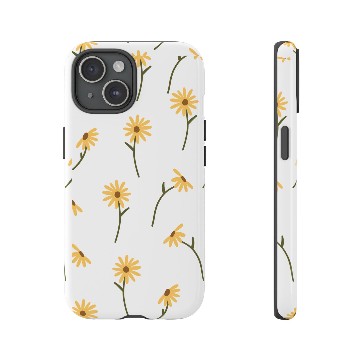 Sunflower Floral Tough Phone Case - Minimal Daisy-Inspired Print, Simple Botanical Aesthetic, Compatible with iPhone, Galaxy, and Google