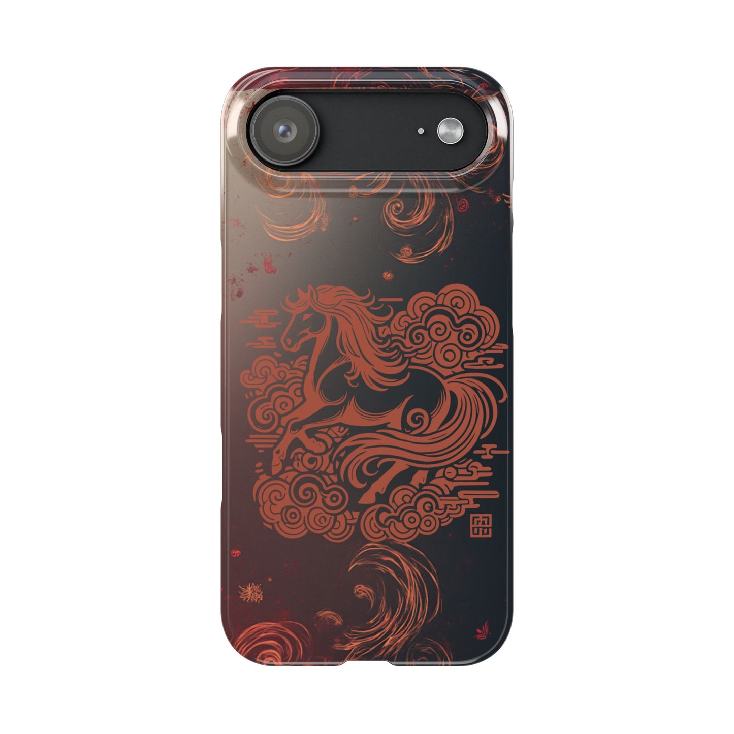 Year of the Horse Floral Art Slim Phone Case, Chinese Zodiac 2026 Design, compatible with iPhone 17 16 15 14 13 Galaxy Google