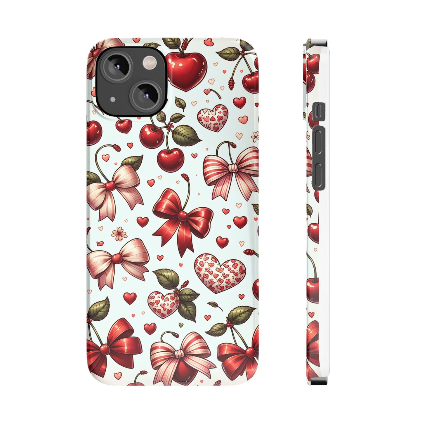 Cute Floral Phone Cases, Cherry Heart Phone Accessories, Valentine Gift, Girly Slim Phone Case, Trendy Mobile Cover