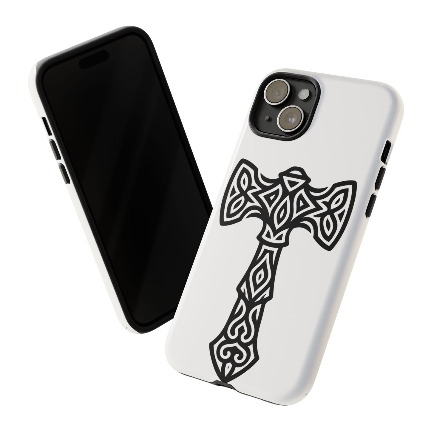 Tough Case Celtic Cross Black and White Design Phone Cover Compatible with iPhone 17, 16, 15, 14, 13, Galaxy, Google Irish Heritage Pattern