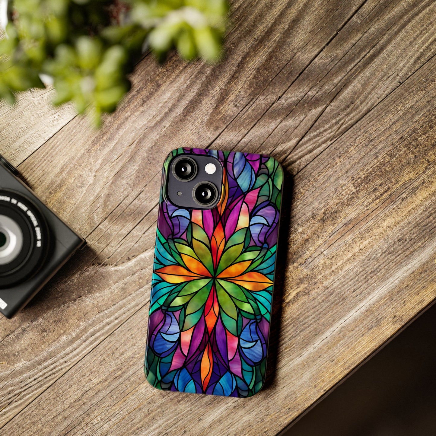 Vibrant Floral Slim Phone Cases, Colorful Cell Phone Cover, Stained Glass Design, Unique Gift for Her, Artistic Accessories, Phone Case