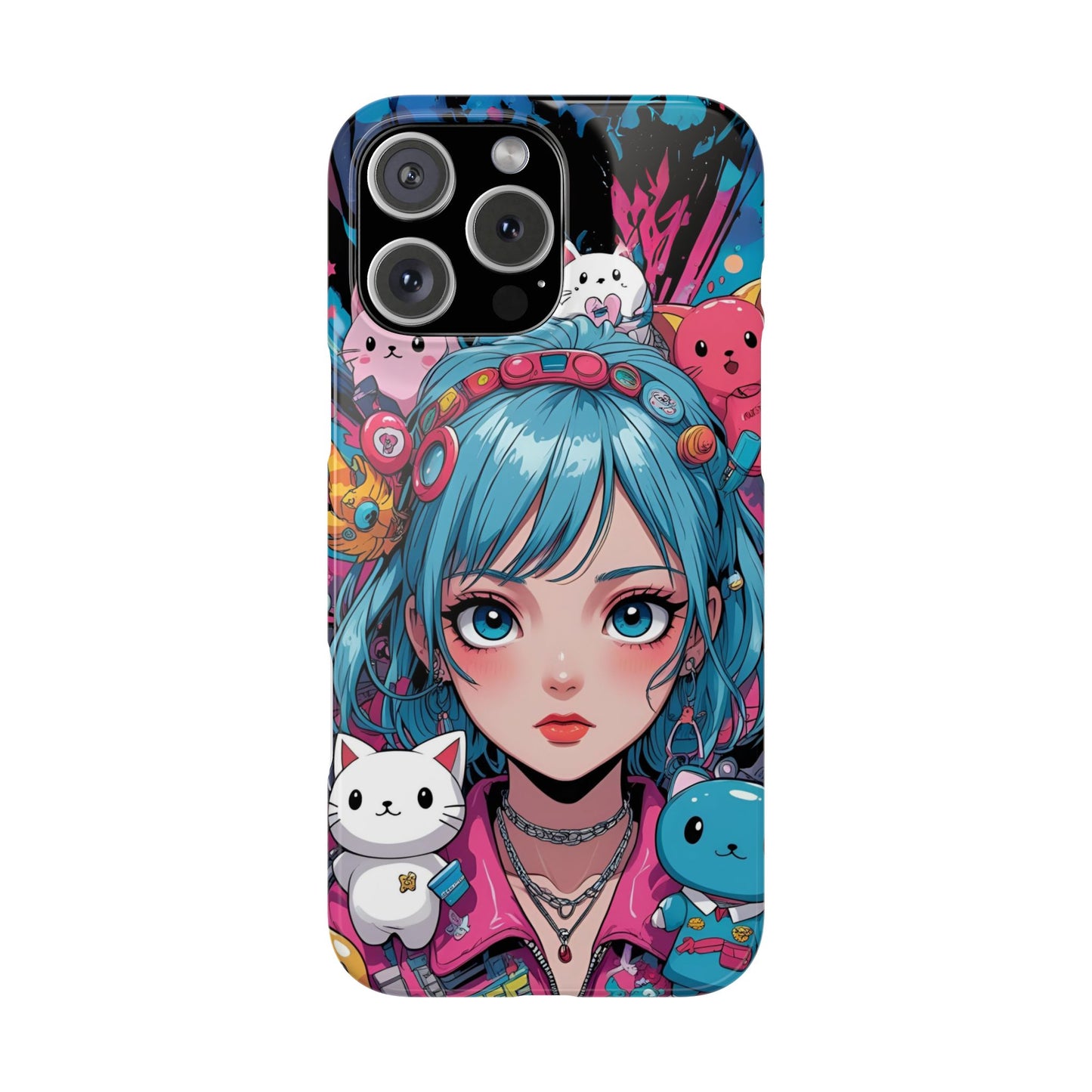 Y2K Anime Girl Slim Phone Case - Cute Maximalist Aesthetic, Kawaii Vaporwave Style, Pop Culture Lovers and Special Occasions