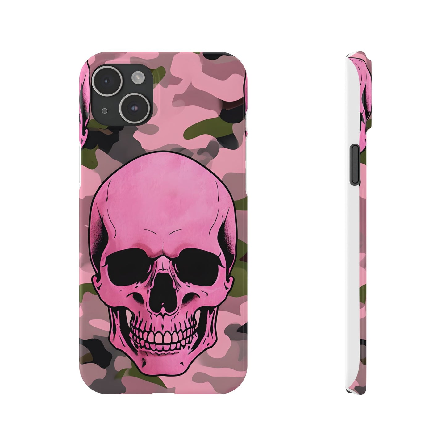 Pink Camo Skull Phone Case, Slim Case for iPhone, Edgy Phone Accessory, Unique Gift for Her, Trendy Tech Lover