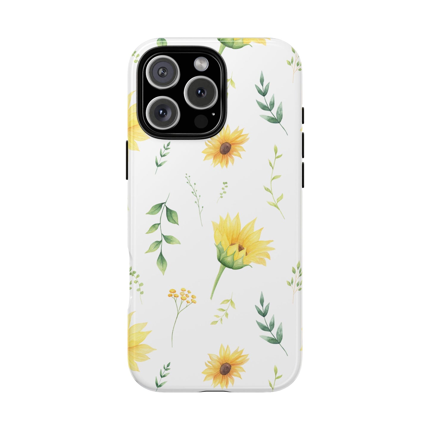 Sunflower Floral Tough Phone Case - Watercolor Botanical Print, Bright Nature Aesthetic, Compatible with iPhone, Galaxy, and Google Phones