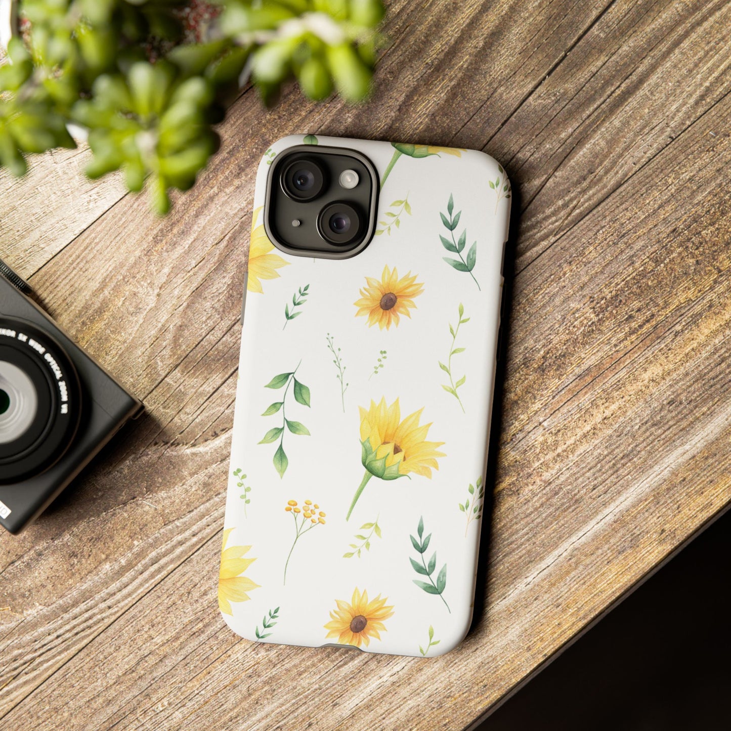 Sunflower Floral Tough Phone Case - Watercolor Botanical Print, Bright Nature Aesthetic, Compatible with iPhone, Galaxy, and Google Phones