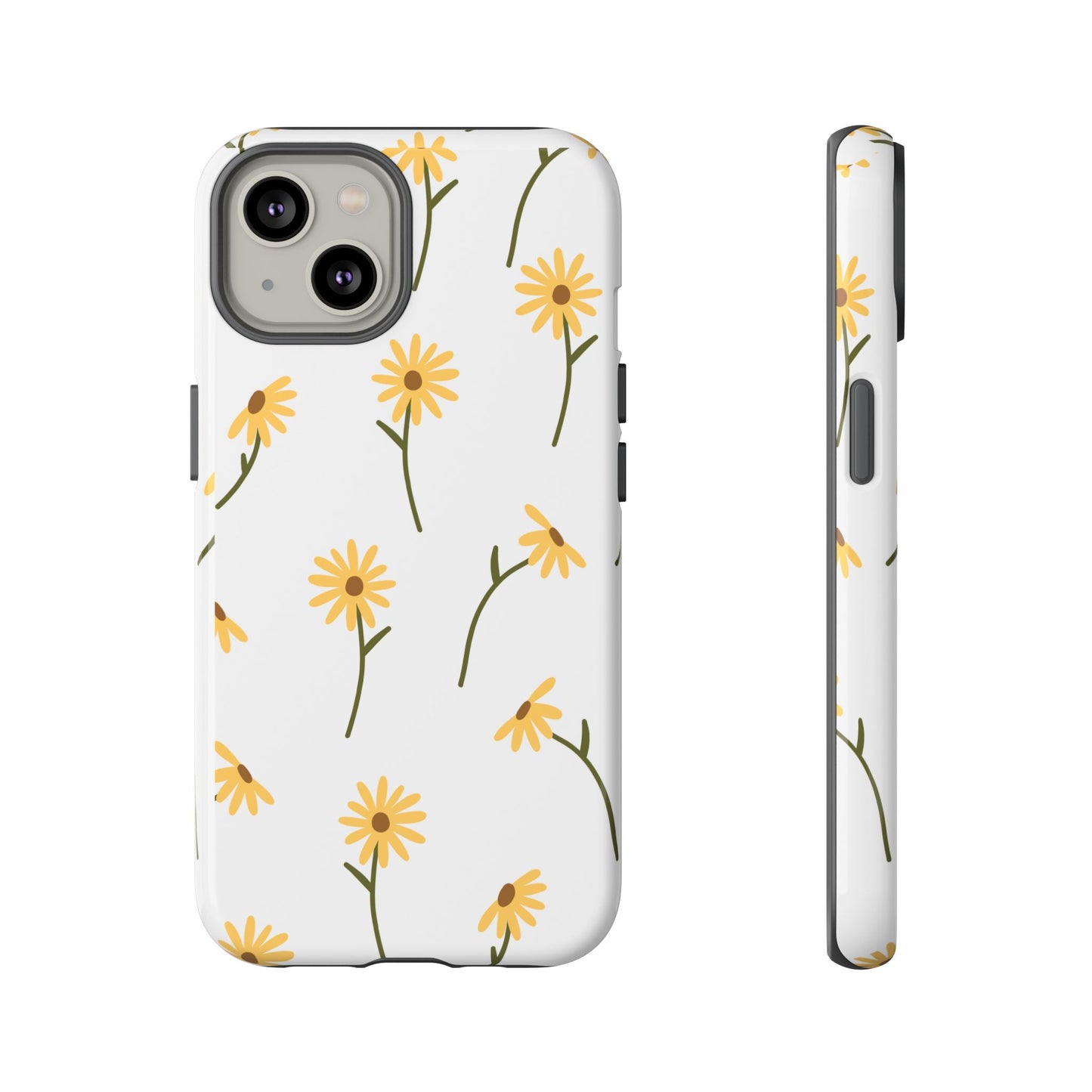 Sunflower Floral Tough Phone Case - Minimal Daisy-Inspired Print, Simple Botanical Aesthetic, Compatible with iPhone, Galaxy, and Google