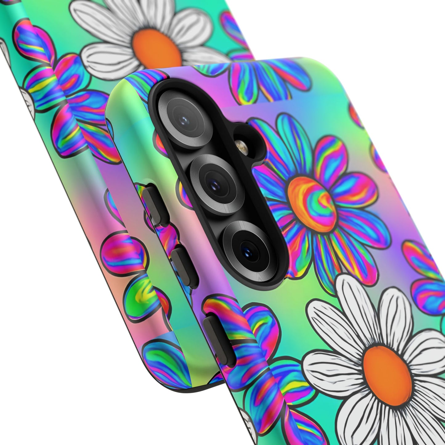 Trippy Daisy Tough Phone Case - Psychedelic Floral Design, Colorful Retro Aesthetic, Compatible with iPhone, Galaxy, and Google Phones