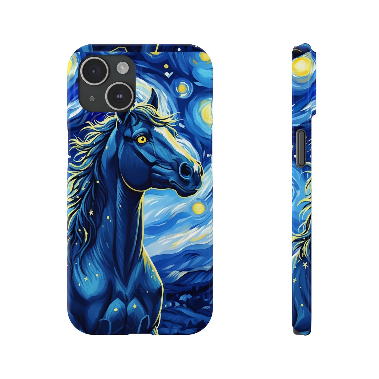 Year of the Horse Slim Phone Case Chinese Zodiac Blue Horse Art Design Compatible with iPhone 17 16 15 14 13 12 11