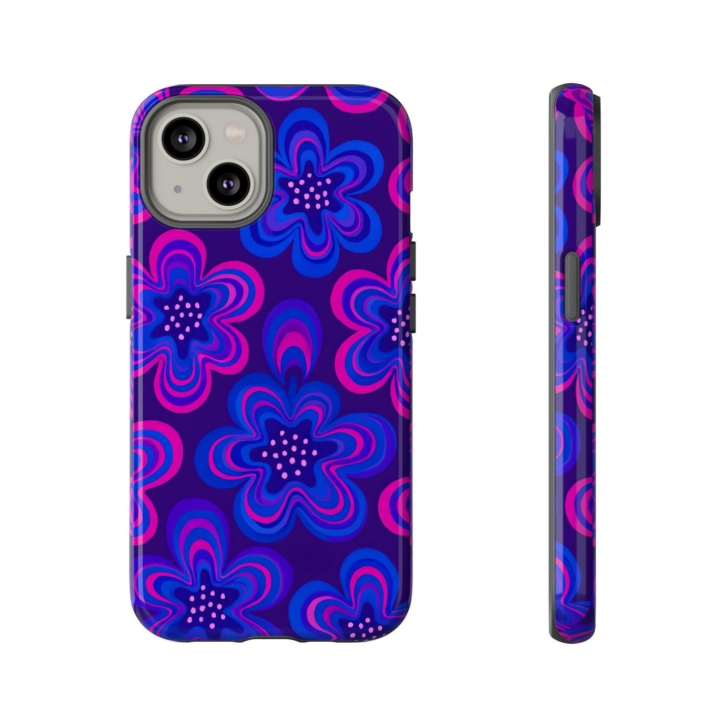 Retro Swirl Flower Tough Phone Case - Groovy Psychedelic Floral Pattern, Funky Vintage Aesthetic, Compatible with iPhone, Galaxy, and Google