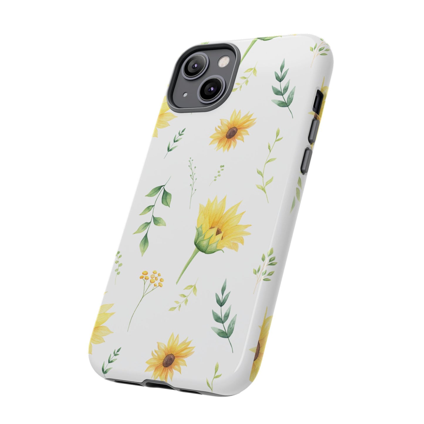 Sunflower Floral Tough Phone Case - Watercolor Botanical Print, Bright Nature Aesthetic, Compatible with iPhone, Galaxy, and Google Phones