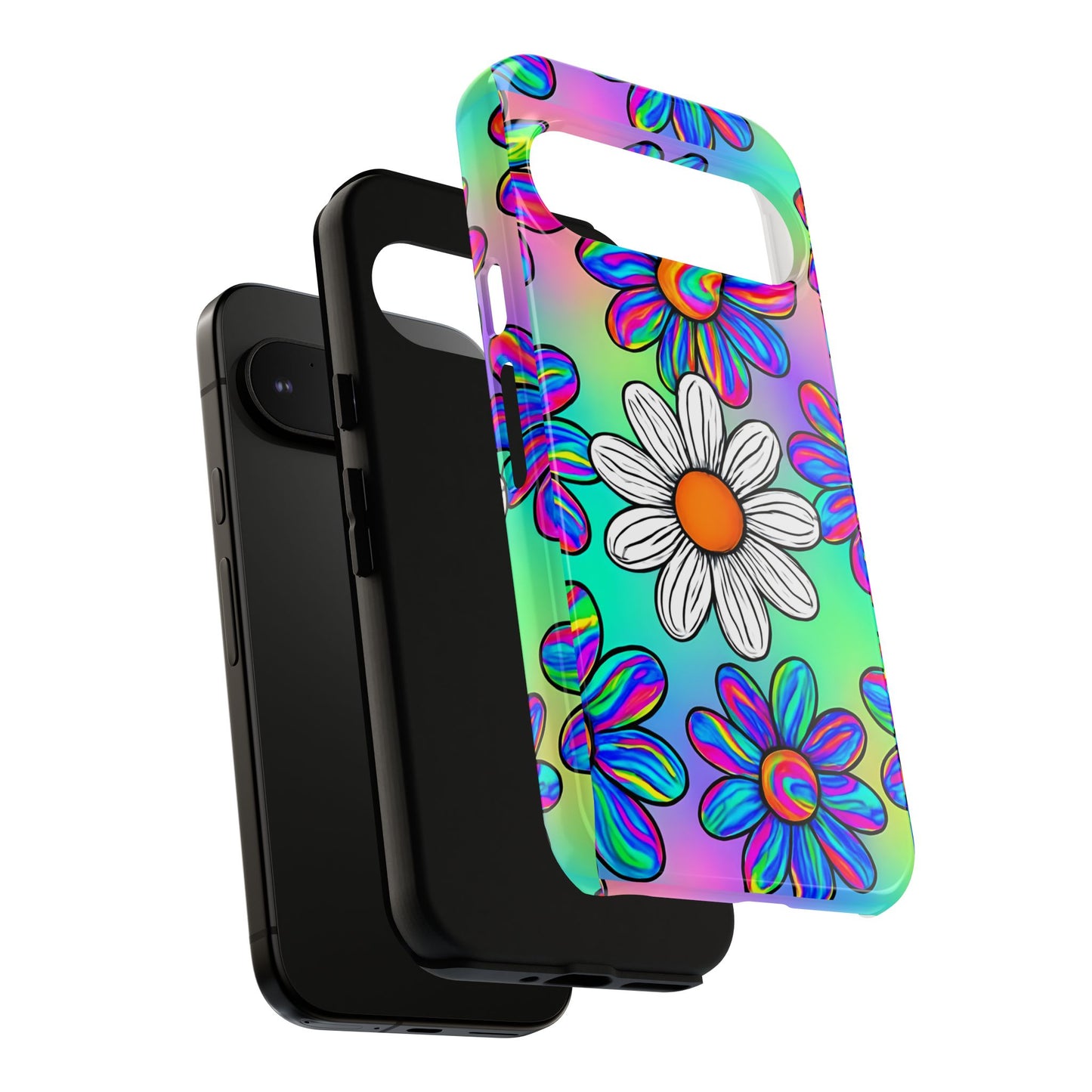Trippy Daisy Tough Phone Case - Psychedelic Floral Design, Colorful Retro Aesthetic, Compatible with iPhone, Galaxy, and Google Phones