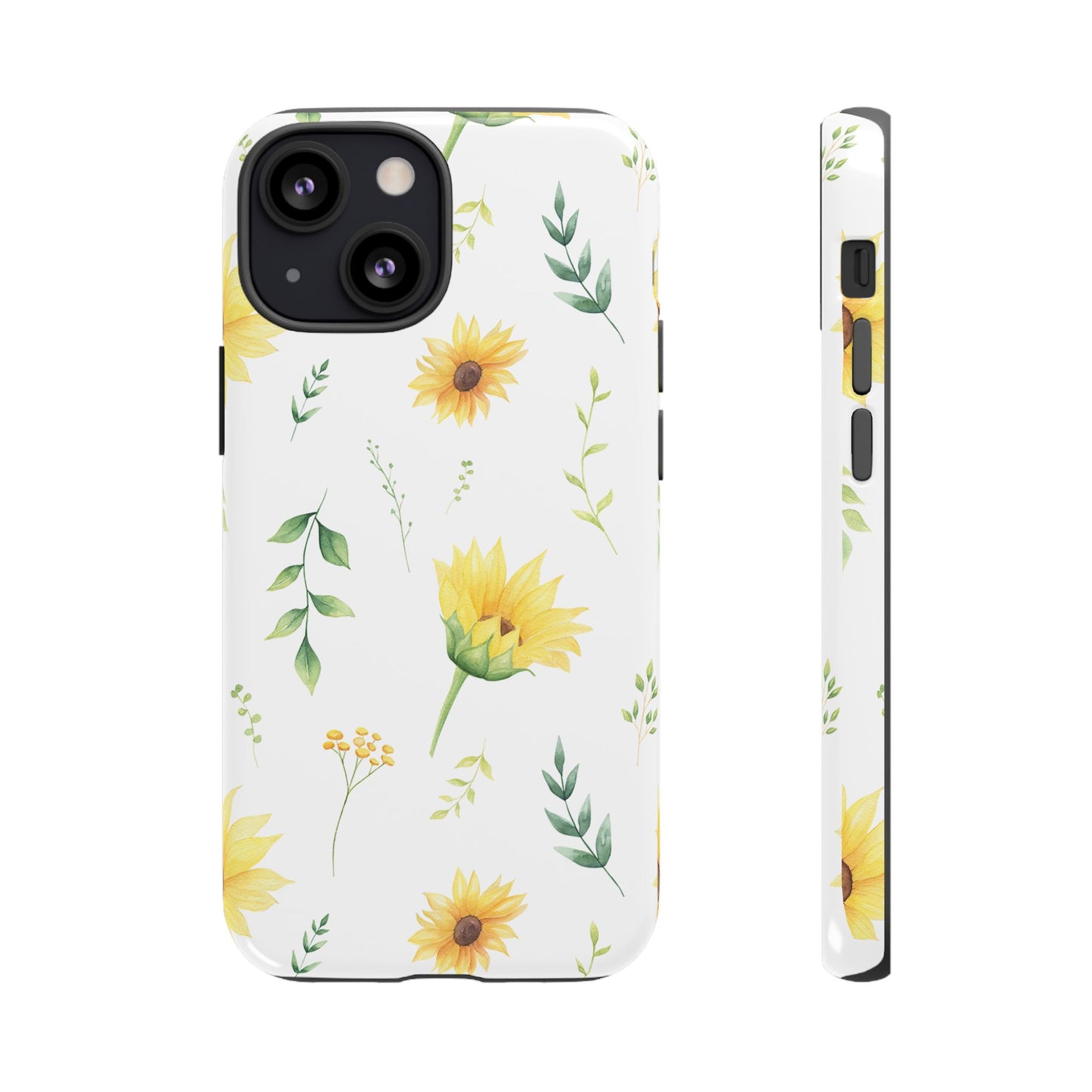 Sunflower Floral Tough Phone Case - Watercolor Botanical Print, Bright Nature Aesthetic, Compatible with iPhone, Galaxy, and Google Phones