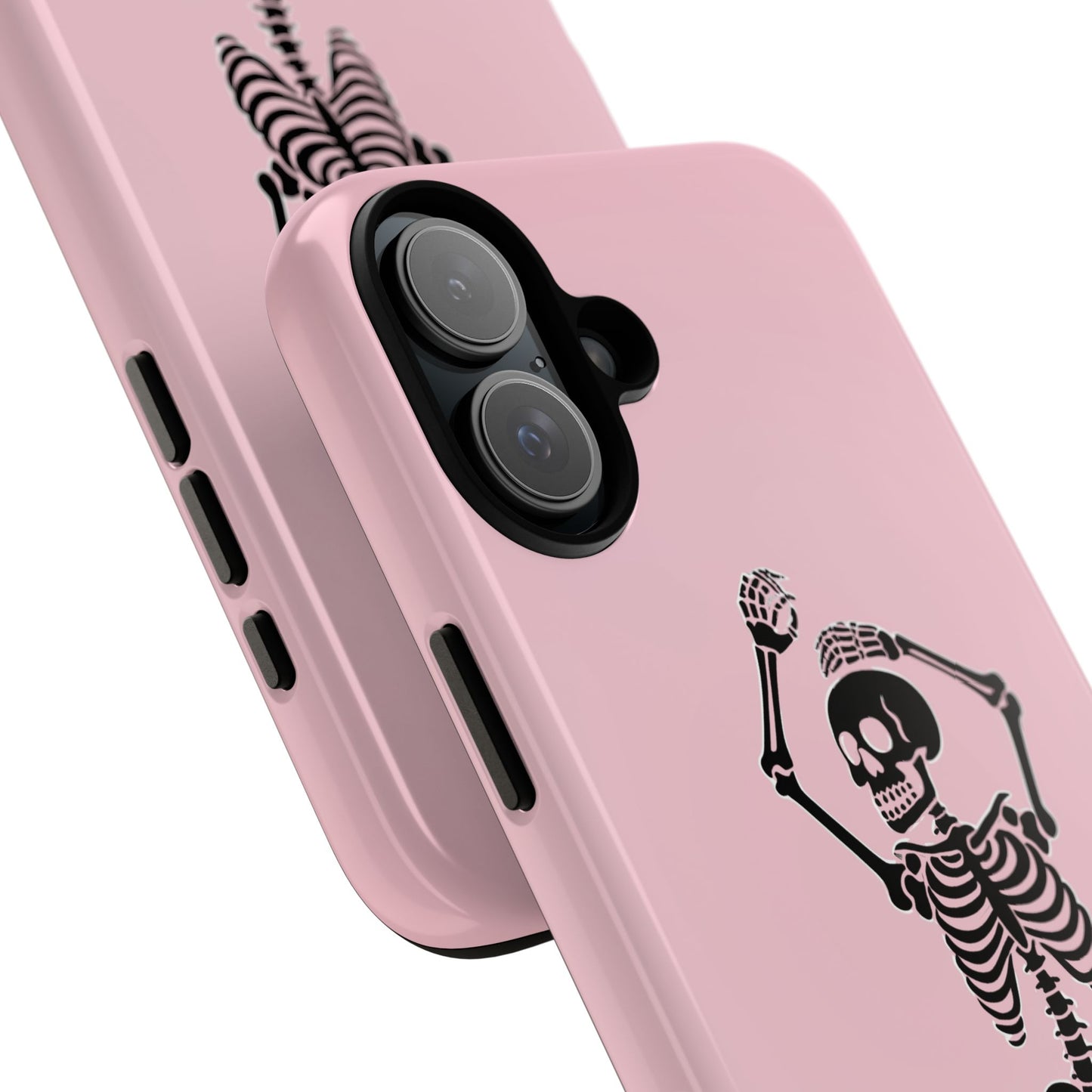 Dancing Skeleton Tough Phone Case - Coquette Halloween Aesthetic, Creepy Cute Pink Style, Compatible with iPhone, Galaxy, and Google Phones