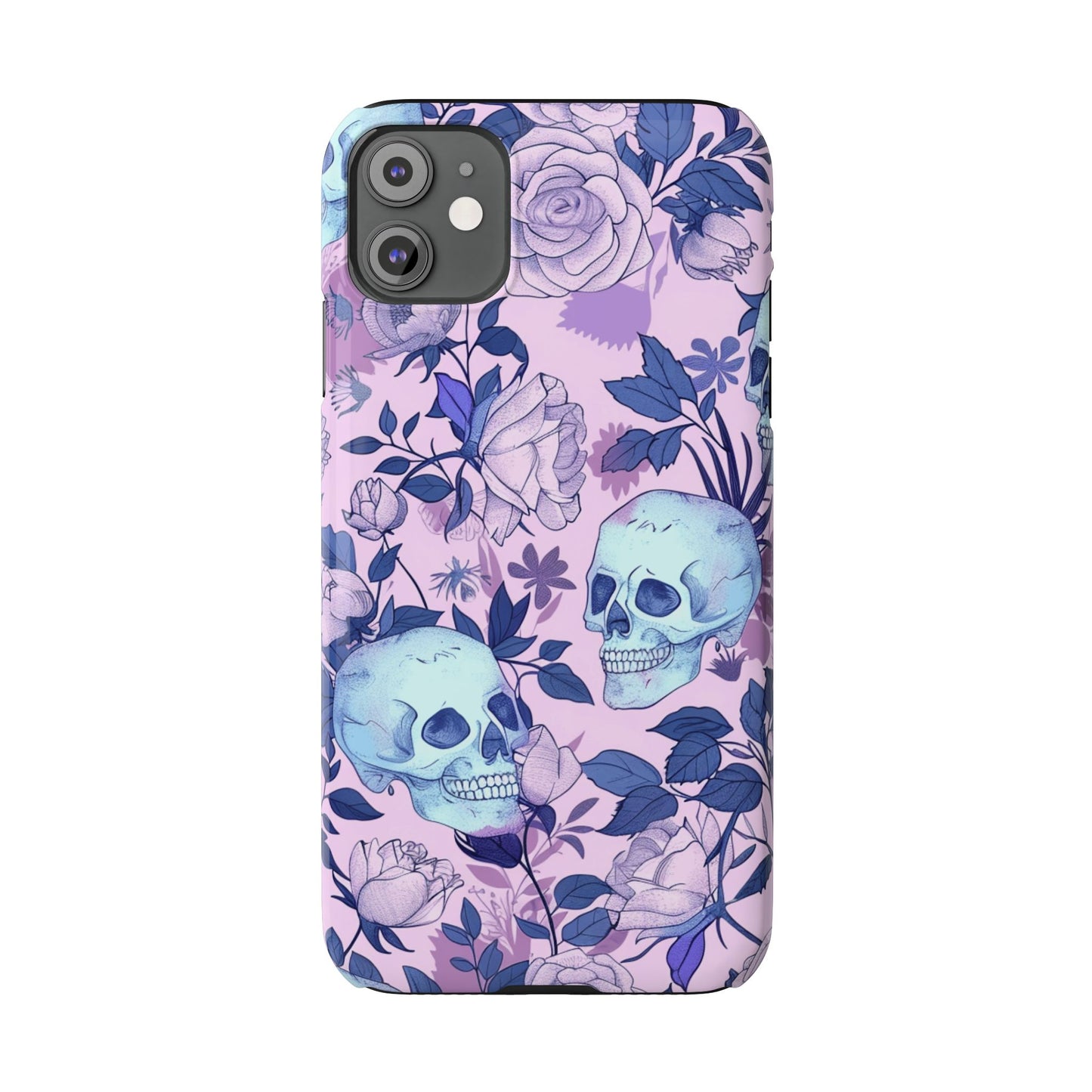 Floral Skull Slim Phone Case - Aesthetic, Trendy, Gift for Goth Lovers, Unique Phone Accessories, Floral Print, Halloween Decor
