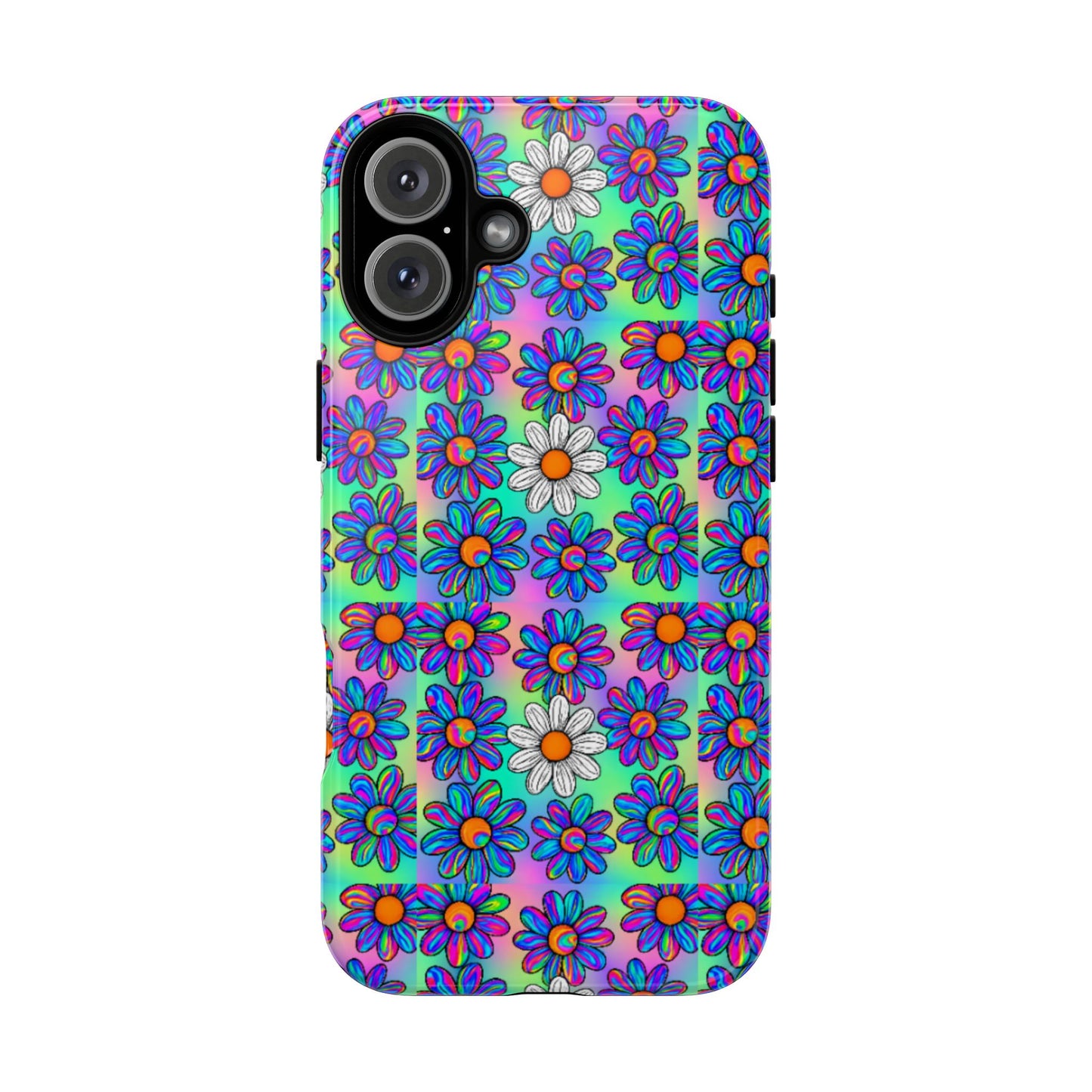 Trippy Daisy Tough Phone Case - Psychedelic Floral Aesthetic, Colorful Groovy Design, Compatible with iPhone, Galaxy, and Google Phones