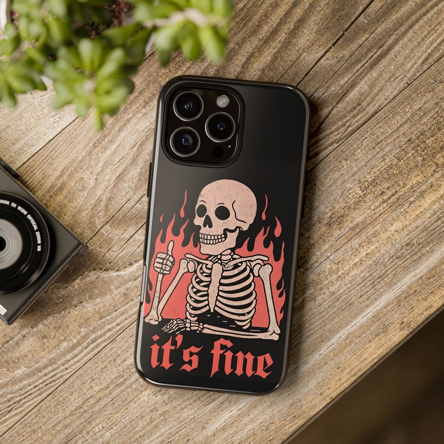Flaming Skeleton Tough Phone Case, Creepy Cute Halloween Aesthetic, Gothic Spooky Style, Compatible with iPhone, Galaxy, and Google Phones