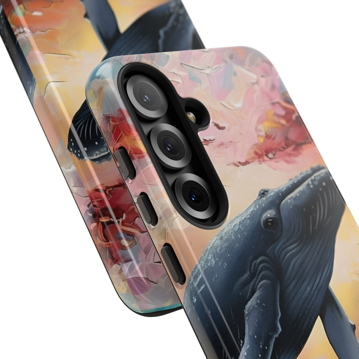 Whale Ocean Scenery Tough Phone Case, Oil Painting, Sunset Sea Life Compatible with iPhone 17, 16, 15, 14, 13, Galaxy, Google