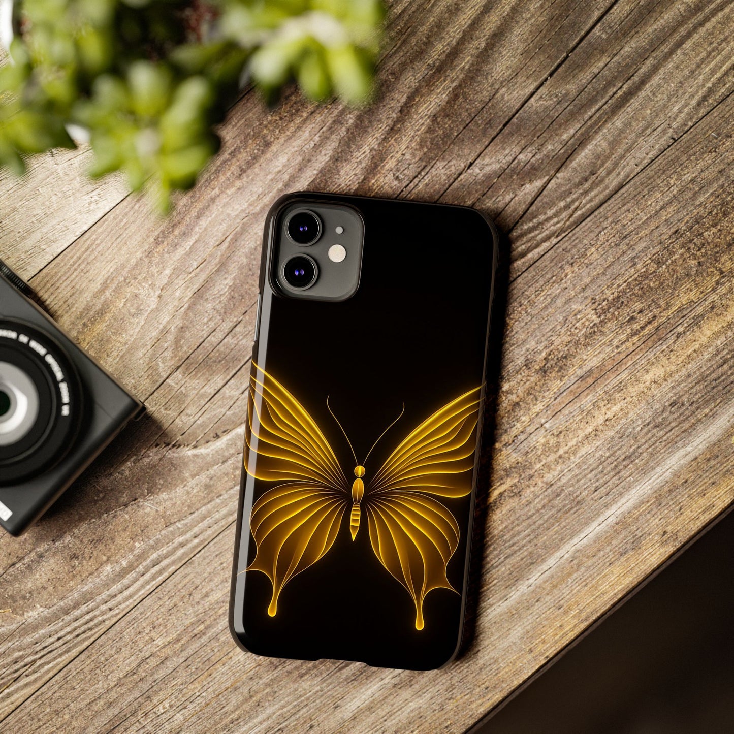 Golden Butterfly Phone Case, Elegant Insect Art, Black Aesthetic Slim Phone Case Compatible with iPhone, Galaxy, Google