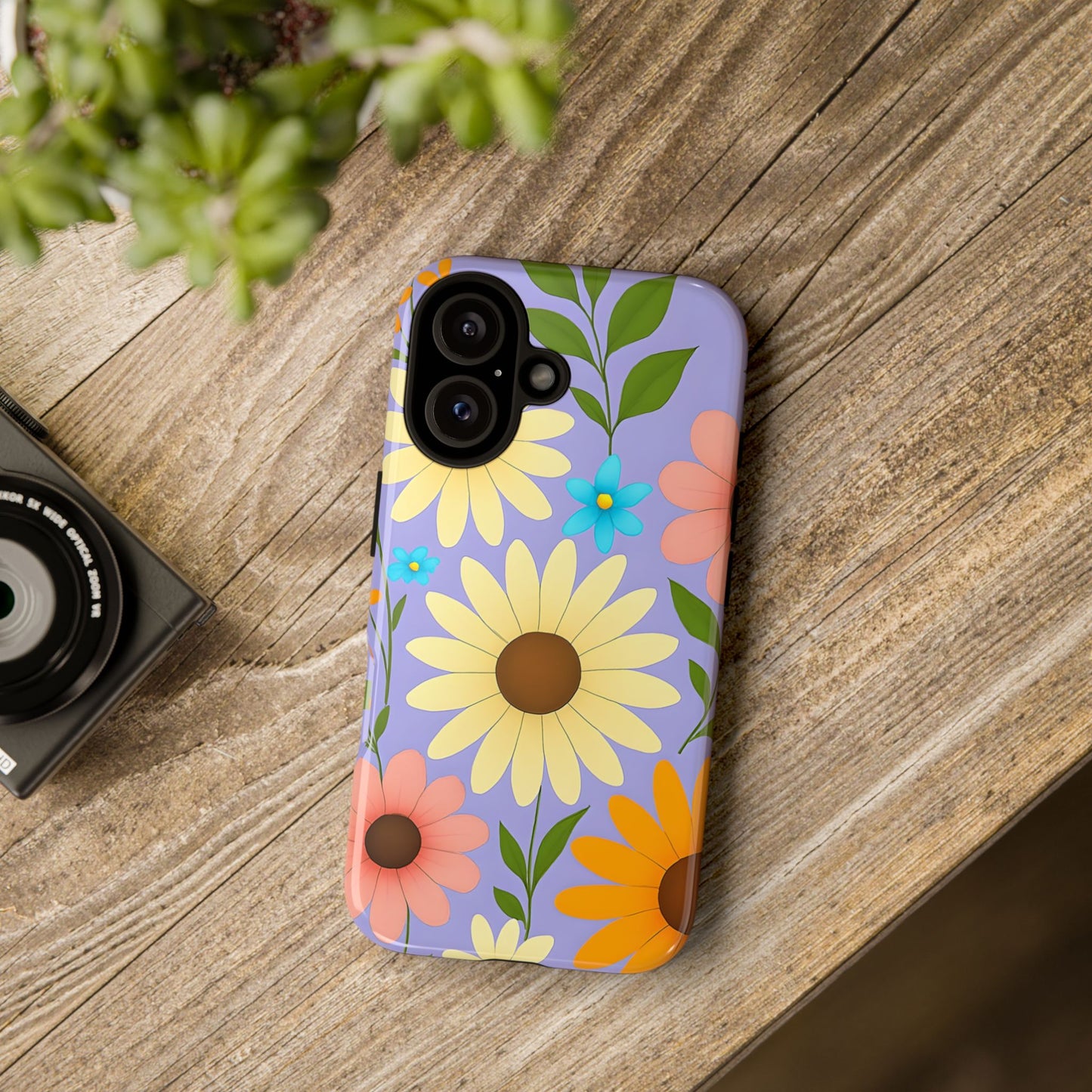 Minimal Daisy Flower Tough Phone Case - Retro Coquette Floral Print, Cute Soft Aesthetic, Compatible with iPhone, Galaxy, and Google Phones