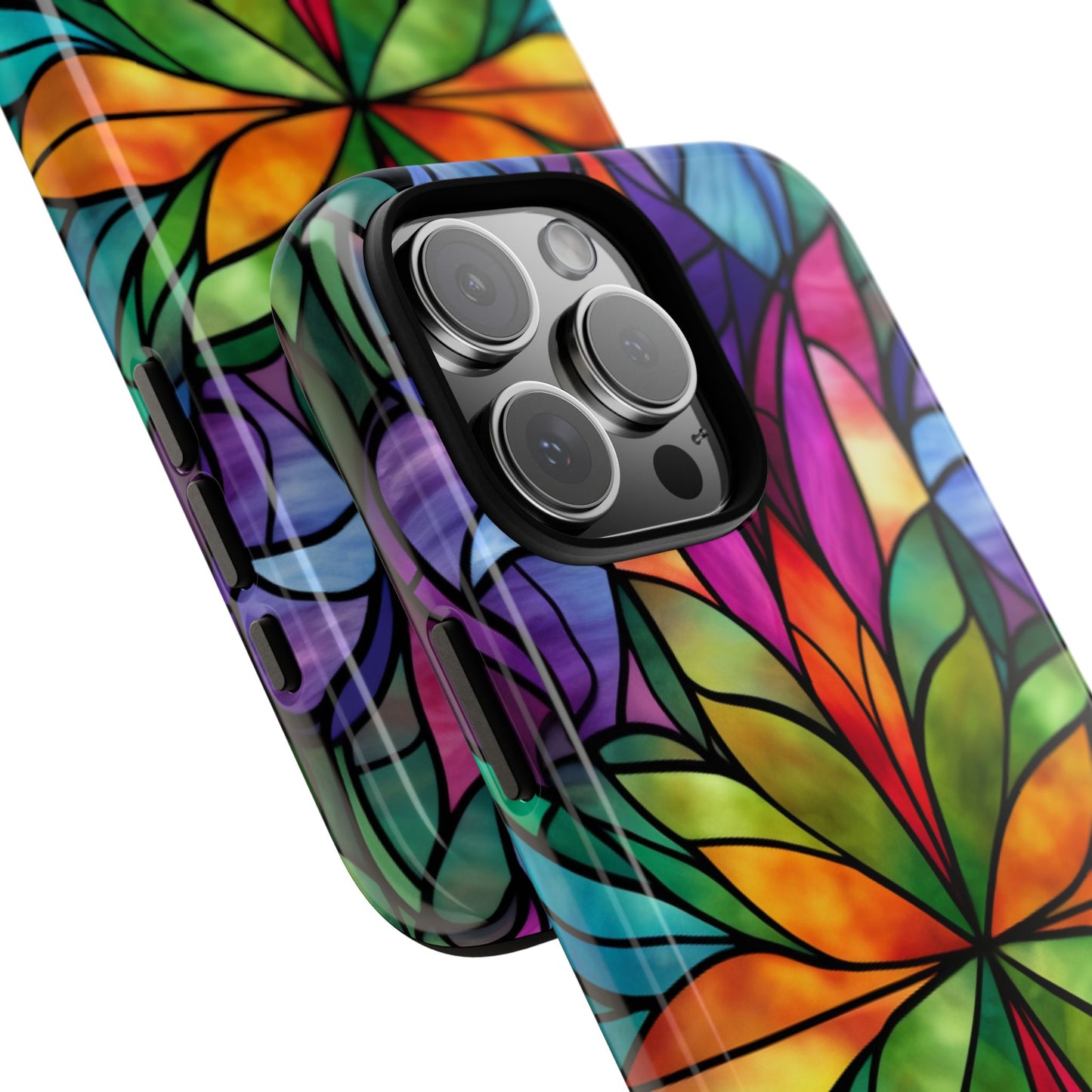 Stained Glass Floral Tough Case for iPhone 16 Pro Max Plus 15 14 13 12 11 10 9 8 X Samsung, Galaxy Pixel - Artistic Phone Cover Gift for Her