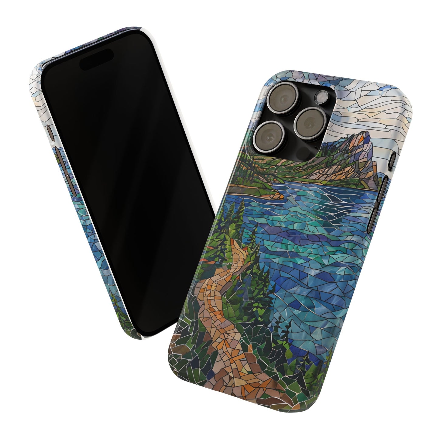 Isle Royale Mosaic Slim Phone Case, Remote Island Wilderness Art, Great Lakes Nature Aesthetic, Eco-Friendly Phone Accessory