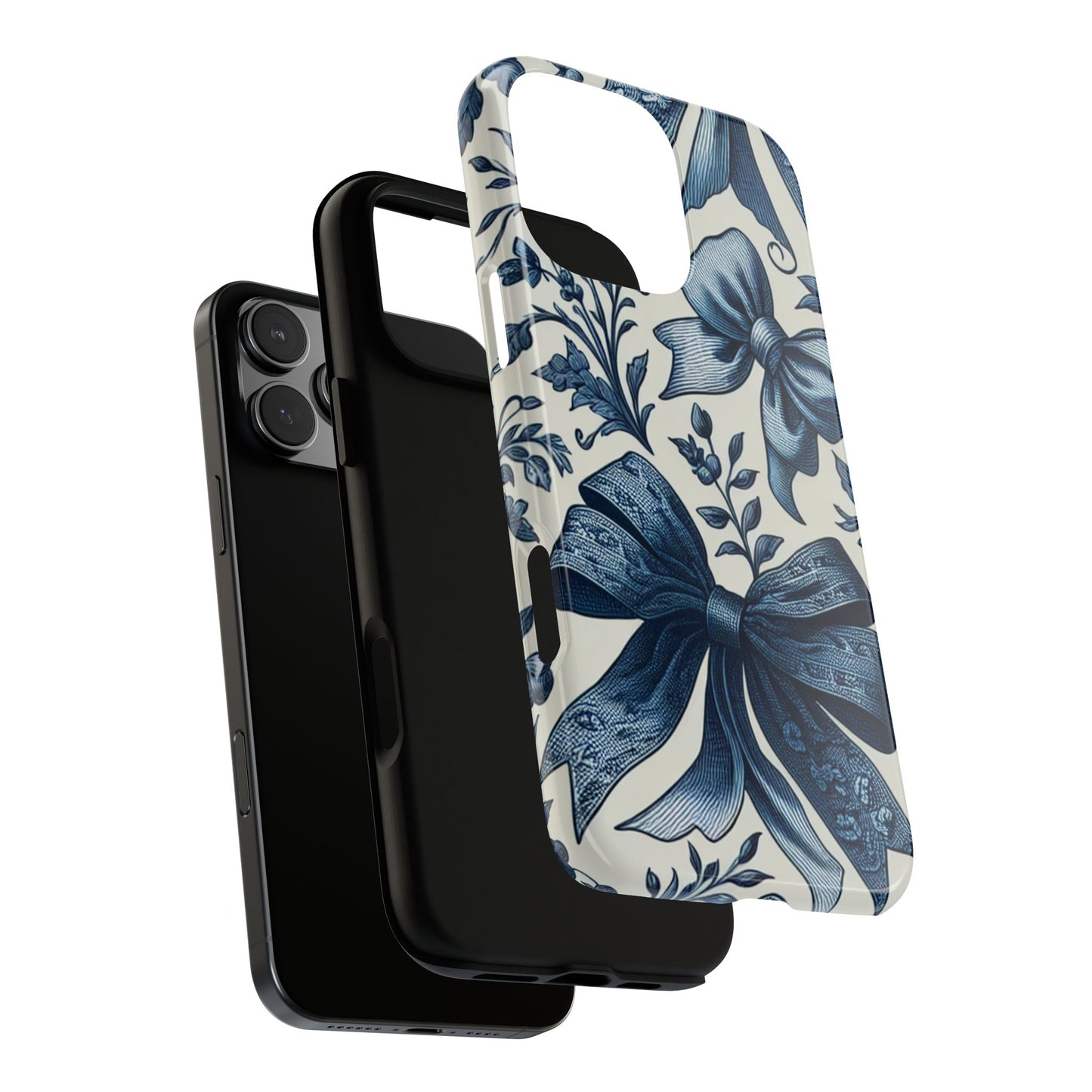 Coquette Vintage Bow Phone Case compatible with iPhone 16 pro max plus 15 14 13 12 11 10 9 8 X Samsung, Pixel Cute Blue Ribbon Floral Design