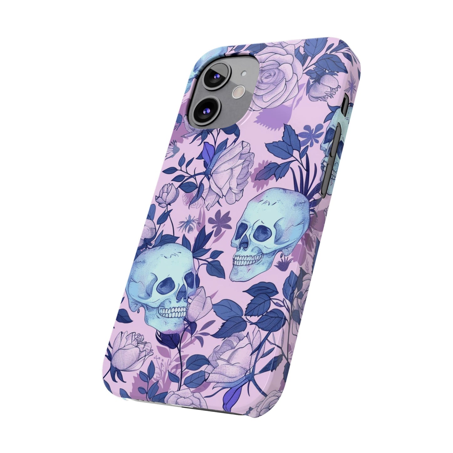 Floral Skull Slim Phone Case - Aesthetic, Trendy, Gift for Goth Lovers, Unique Phone Accessories, Floral Print, Halloween Decor