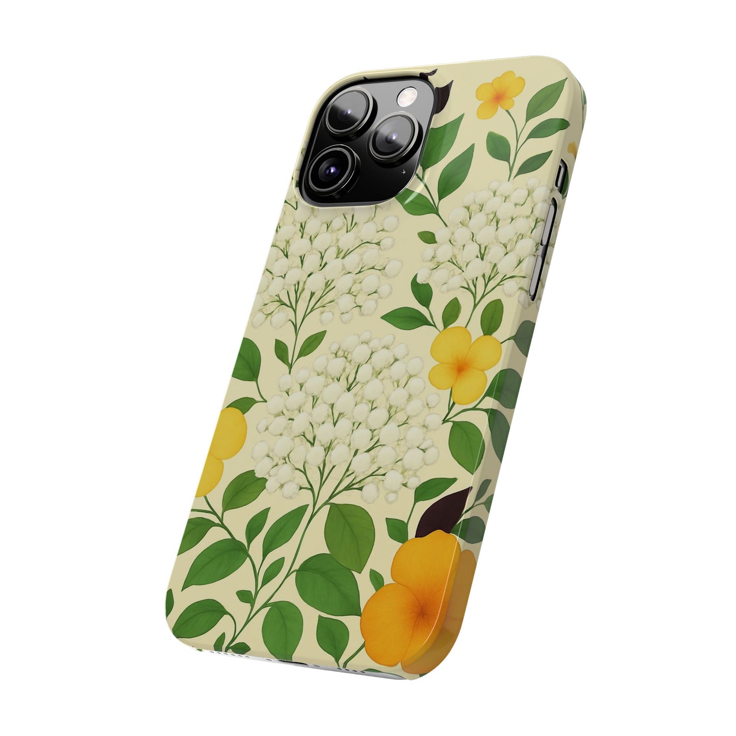 Delicate Floral Print Phone Case, Autumn Botanical Slim Phone Case, Aesthetic Flower Phone Cover Compatible with iPhone, Galaxy, Google