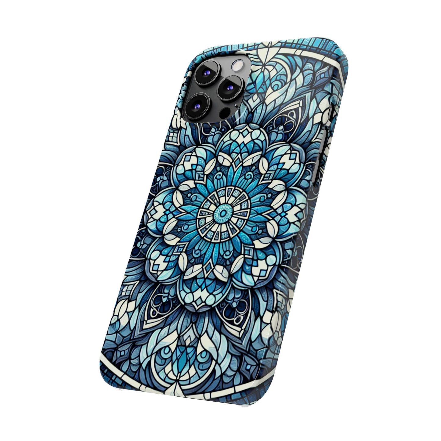 Decorative Slim Phone Case - Blue Mandala Design, Gift for Her, Phone Accessories, Boho Style, Unique Cell Phone Cover, Trendy Tech