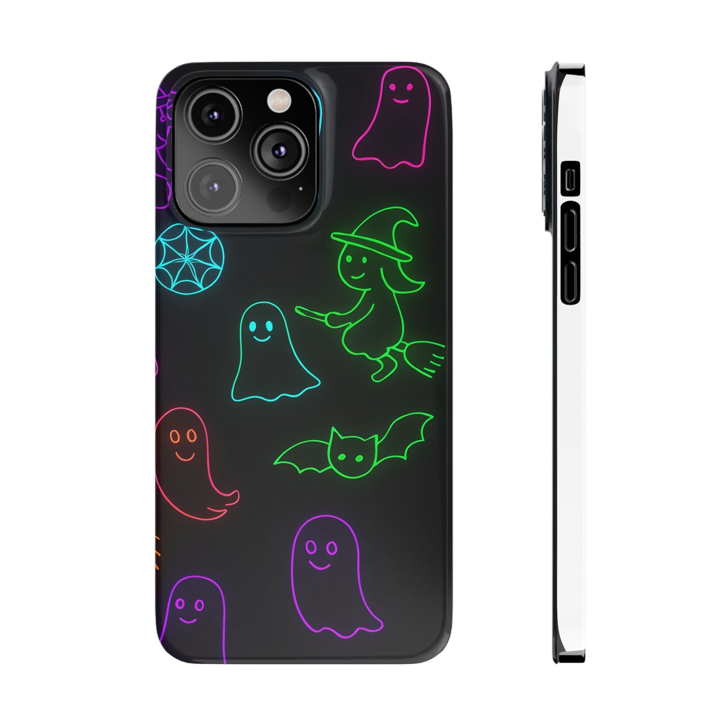 Neon Halloween Phone Case, Cute Ghost Witch Aesthetic Slim Phone Case, Compatible with iPhone, Galaxy, Google