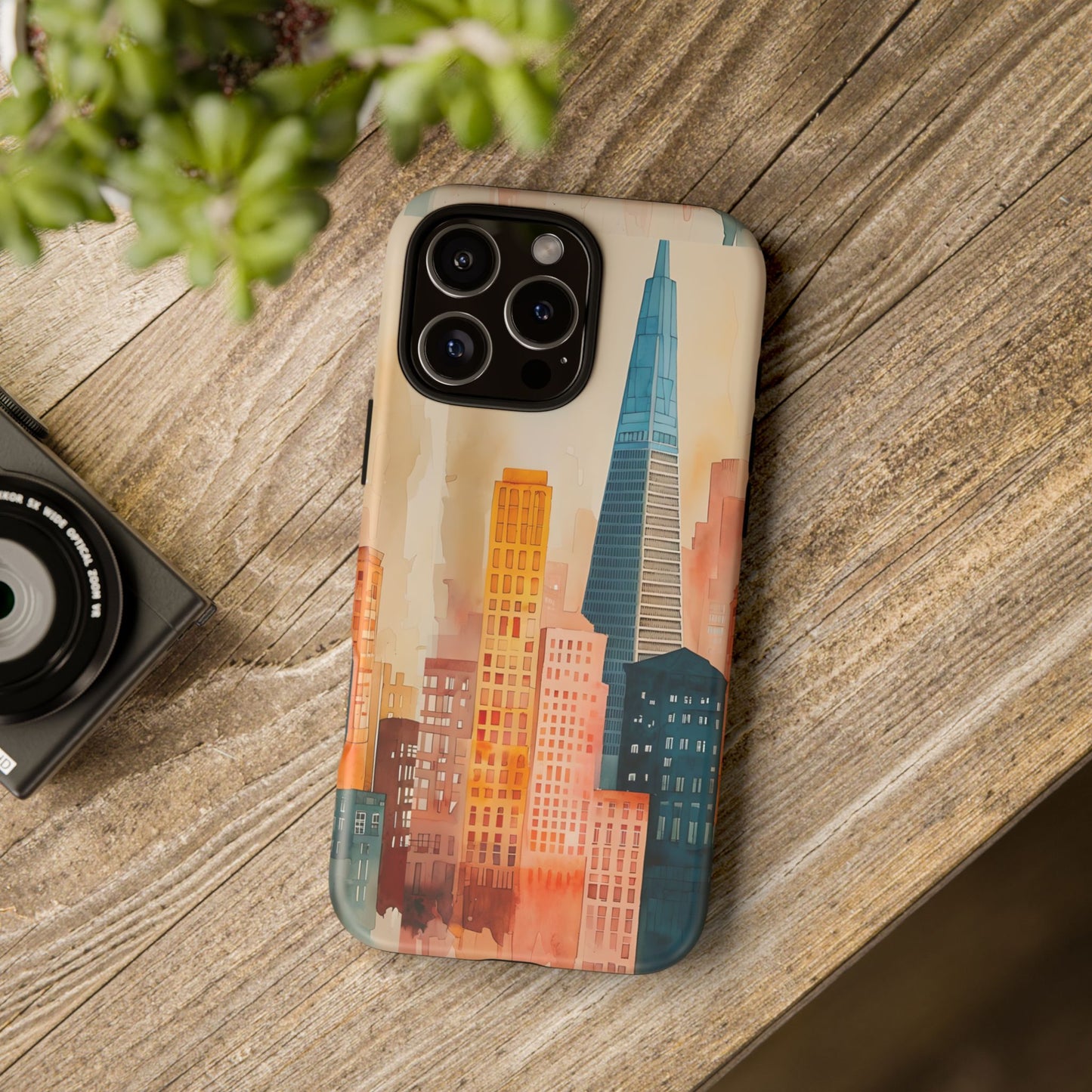 San Francisco Cityscape Tough Phone Case - Tropical Skyline Aesthetic, Sunset Beach Urban Art, Compatible with iPhone, Galaxy, and Google