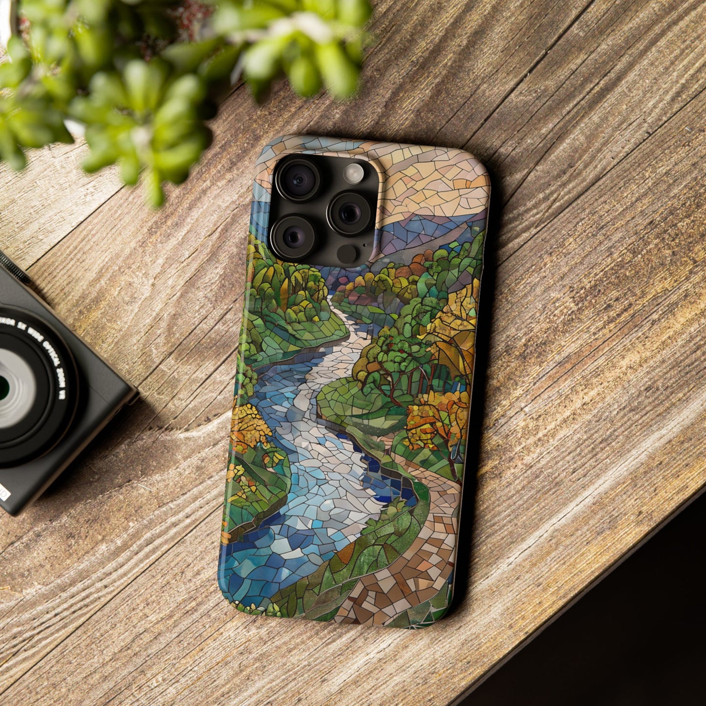 Cuyahoga Valley Mosaic Slim Phone Case, Midwest Forest Art, Scenic Nature Aesthetic, Unique Gift for Nature Lovers