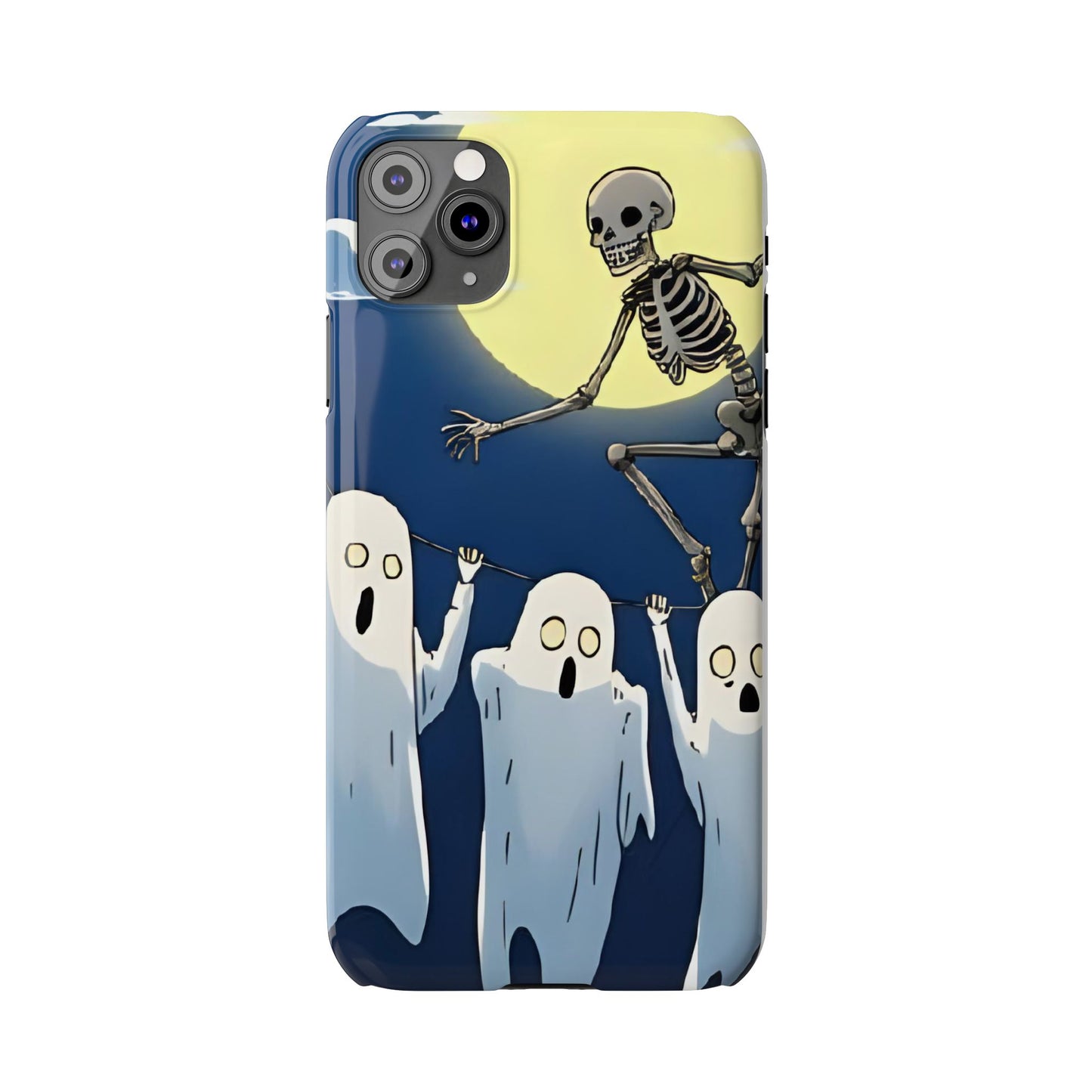 Jumping Skeleton Slim Phone Case - Halloween Aesthetic, Creepy Cute Ghost Cartoon Style, Compatible with iPhone, Galaxy, and Google Phones