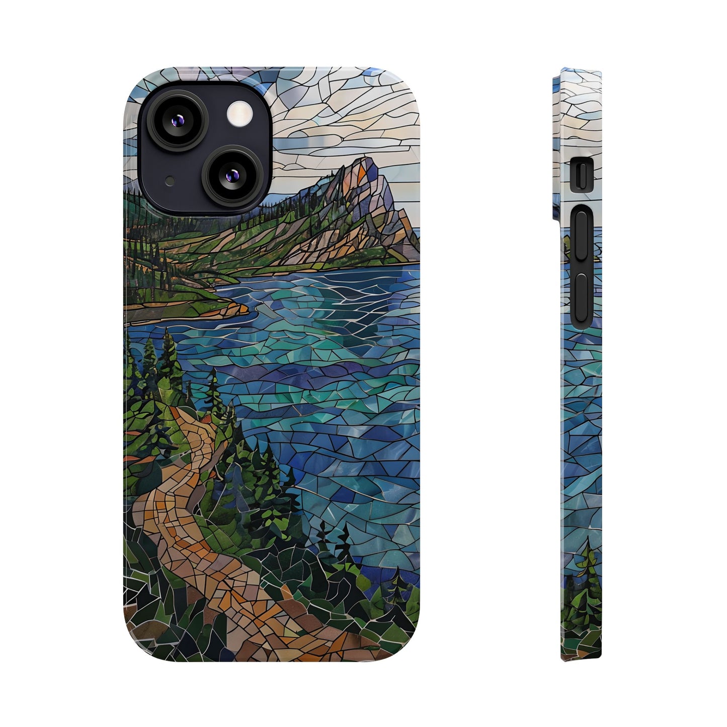 Isle Royale Mosaic Slim Phone Case, Remote Island Wilderness Art, Great Lakes Nature Aesthetic, Eco-Friendly Phone Accessory