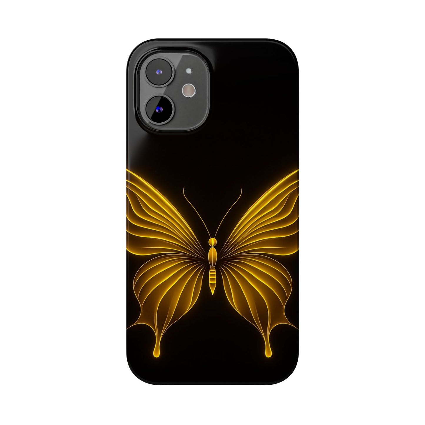 Golden Butterfly Phone Case, Elegant Insect Art, Black Aesthetic Slim Phone Case Compatible with iPhone, Galaxy, Google